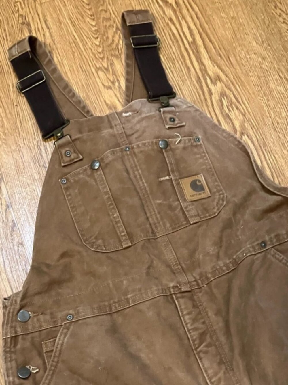 Carhartt Duck Bib Overalls Quilt Lined Brown Double Knee R27 BRN Distressed